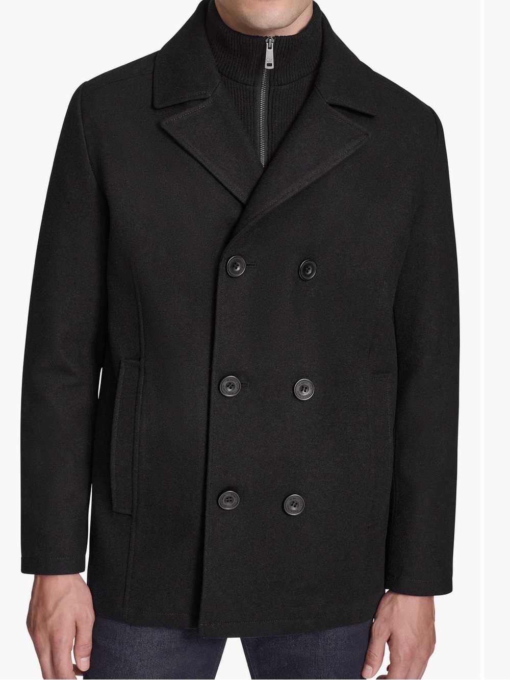 Kenneth Cole Reaction Classic Wool Blend Black Peacoat Mens Size M
